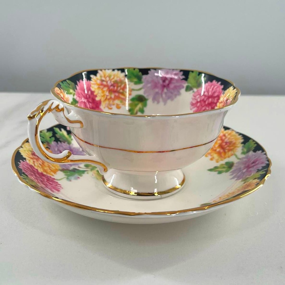 1939 Vintage PARAGON Fine Bone China Cup & Saucer CHRYSANTHEMUM (MUMS) FLOWERS - Picture 8 of 11